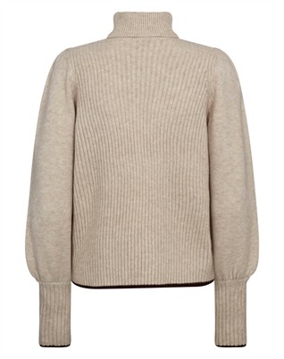 Row CC Puff Rib Roll Neck Strik - Creme